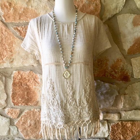 Anthropologie Tops - Anthropologie embroidered fringe top